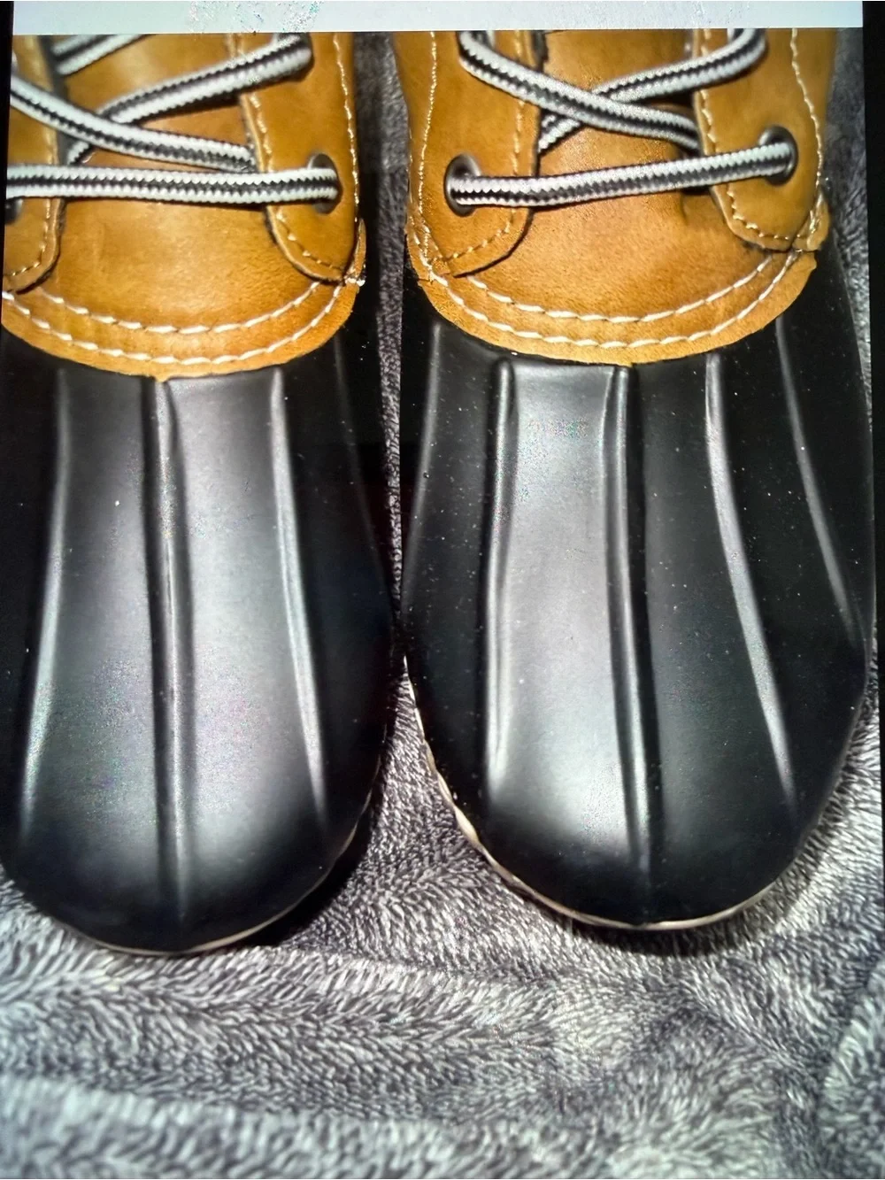 Report Tan and Black Lace-Up Duck Boots